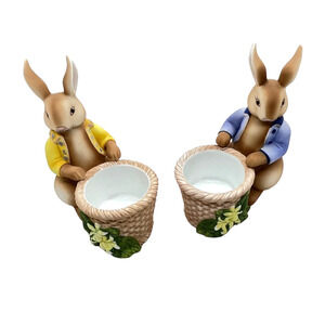 PartyLite Bertie & Bea Votive Candle Holder Pair Bunny Rabbit NIB Retired P7735